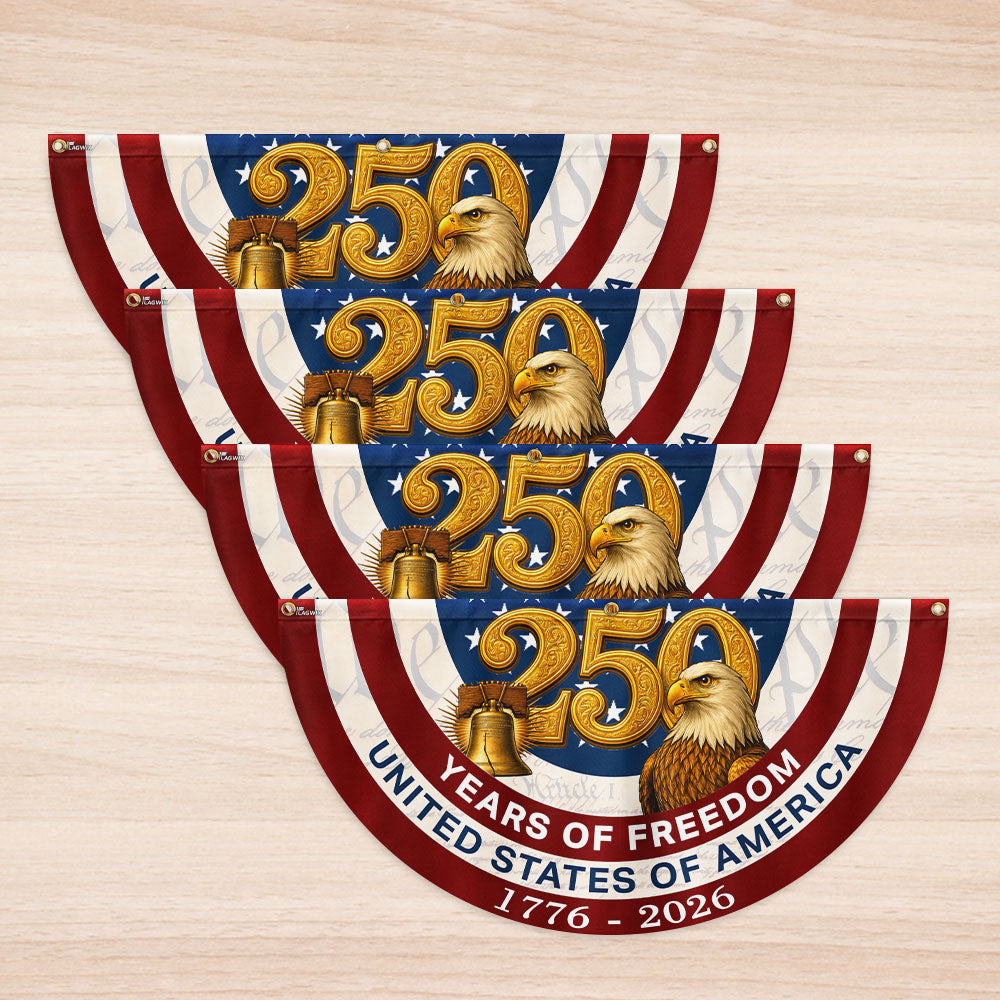 250 Years of Freedom American Fan Flag, Patriotic 1776 2026 Flag Decor